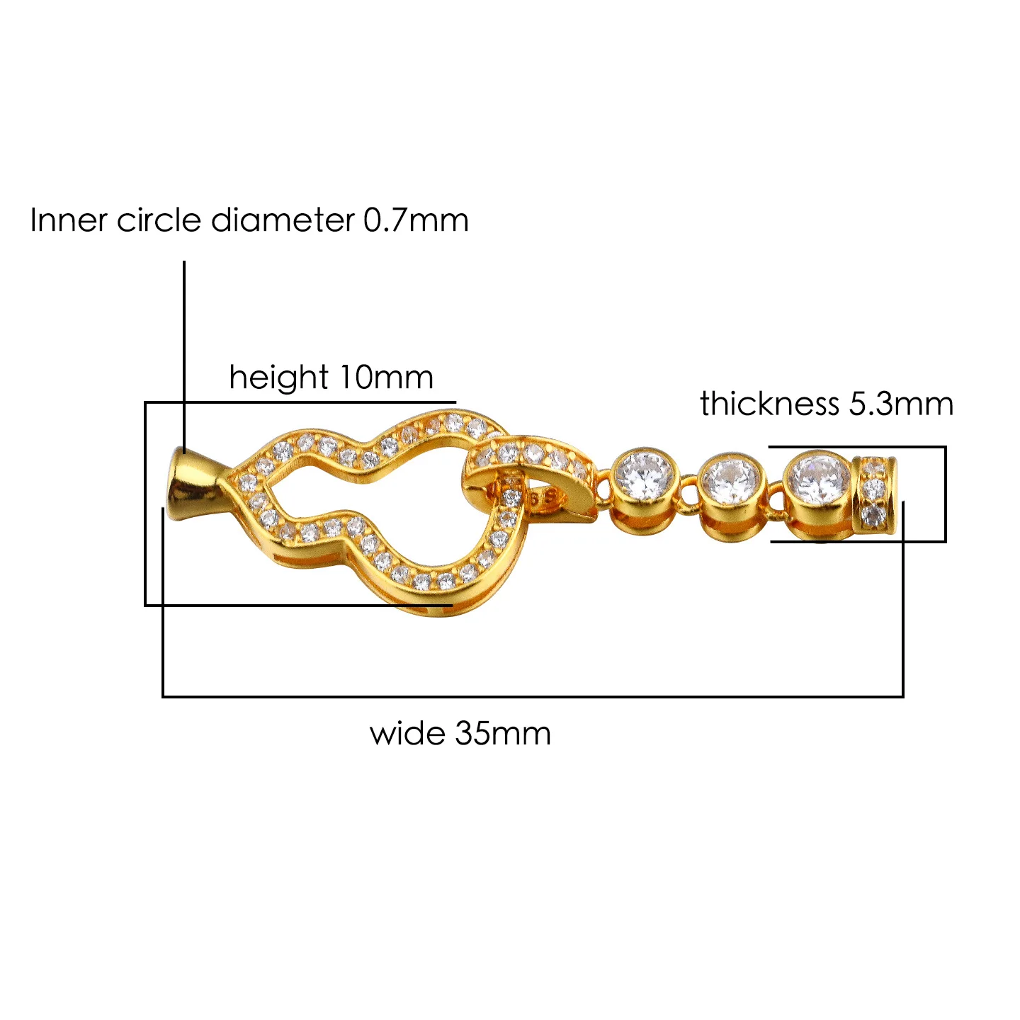 S925 pure silver, zircon, single-sided long strip, gourd-shaped clasp, DIY bracelet, string of pearls, end clasp head
