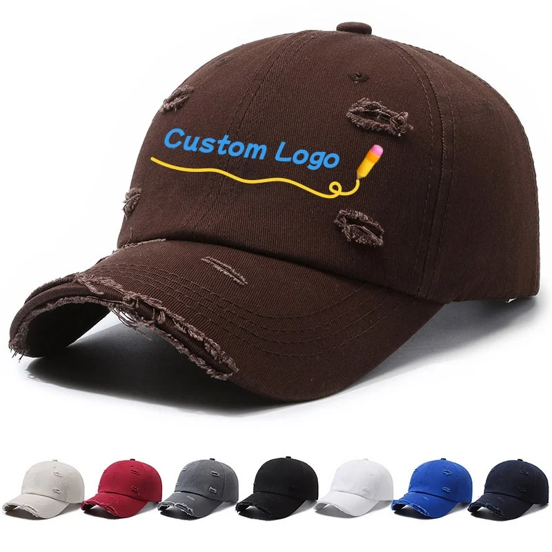 Vintage Distressed Baseball Cap Custom Embroidery Logo Solid Color Female Gorras Hats Vintage Washed Blank Curved Brim Visor Cap