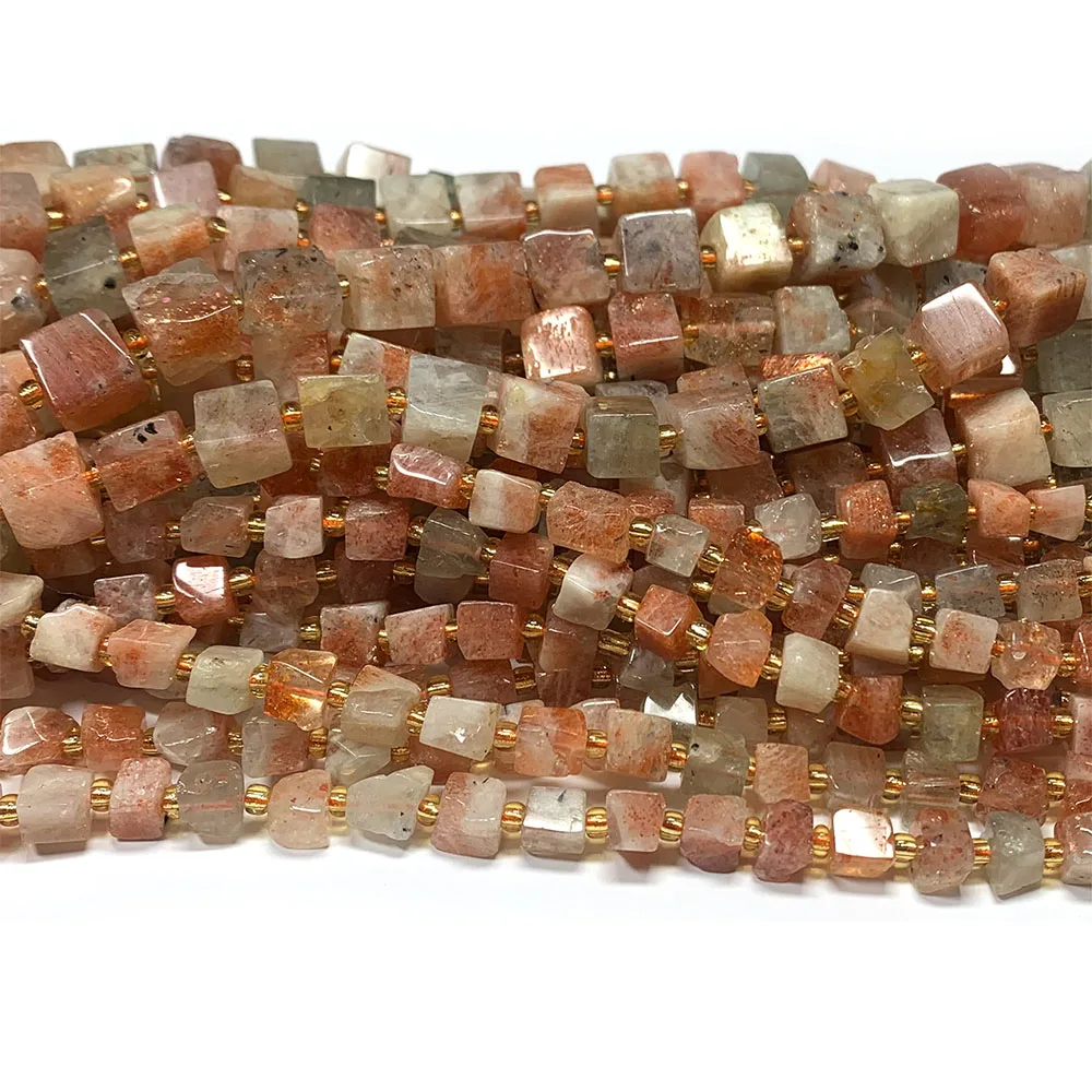 Veemake Natural Arusha Sanidine Orange Gold Sunstone Free Form Cube Loose Jewerly Making Beads 08410