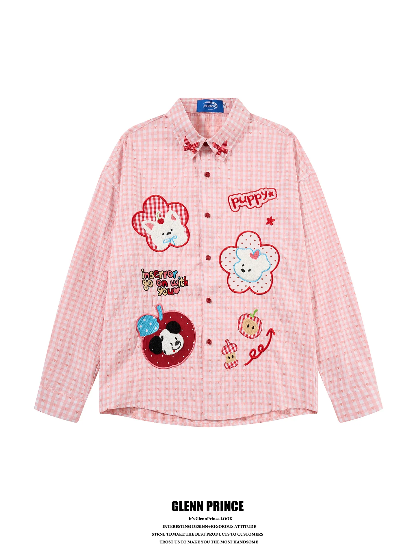 GPstudio Japanese Style Long Sleeve Embroidered Dog Casual Shirt Men's Autumn Cotton Polyester Blend Breathable Comfortable