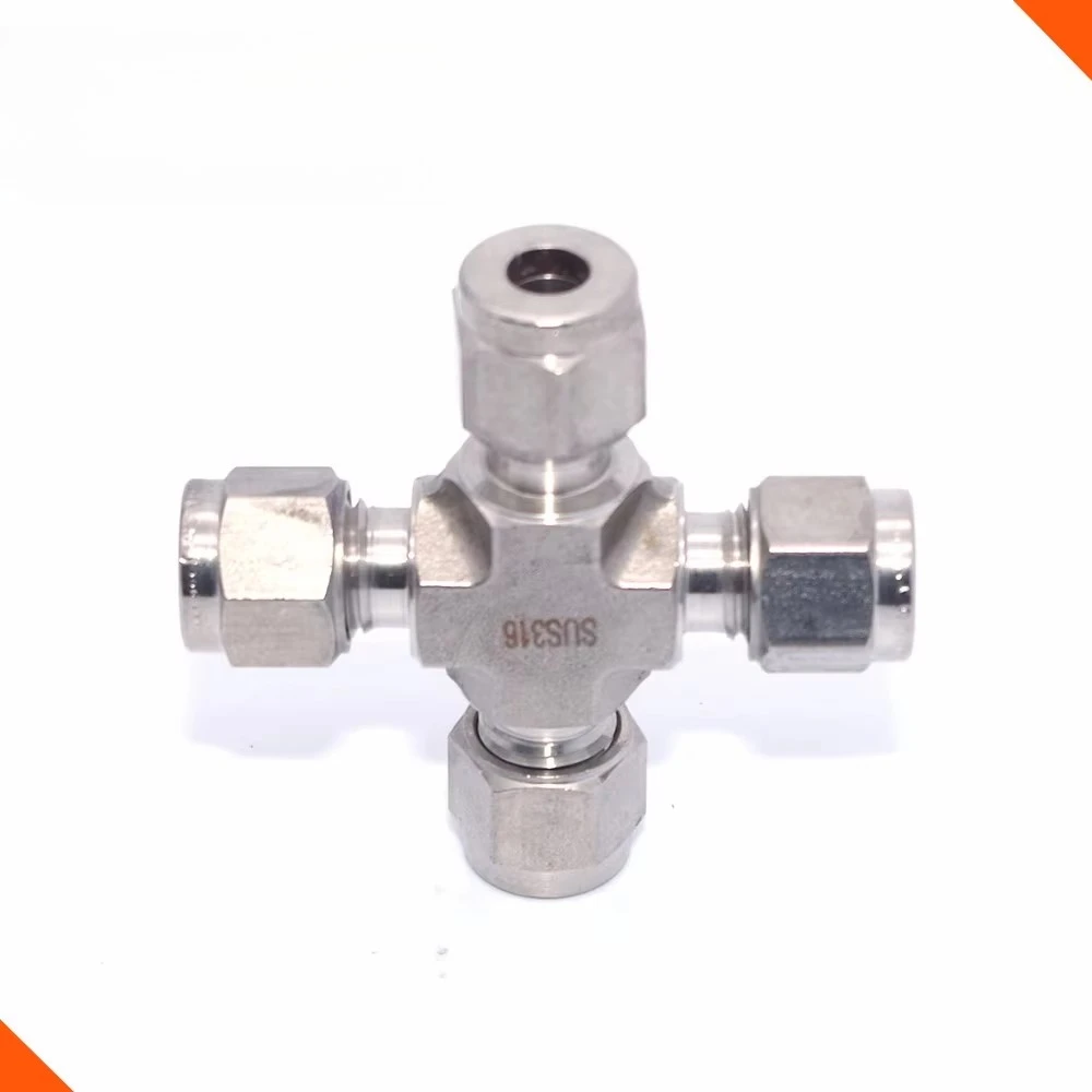 Raccordi per tubi di compressione in acciaio inossidabile con raccordo a croce a 4 vie, connettore a croce per unione