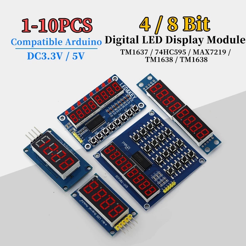 0.36-Inch Digital LED Display Module 4/8 Bits TM1637/74HC595 MAX7219/TM1638 RED Anode Tube Clock Four Serial Drivers