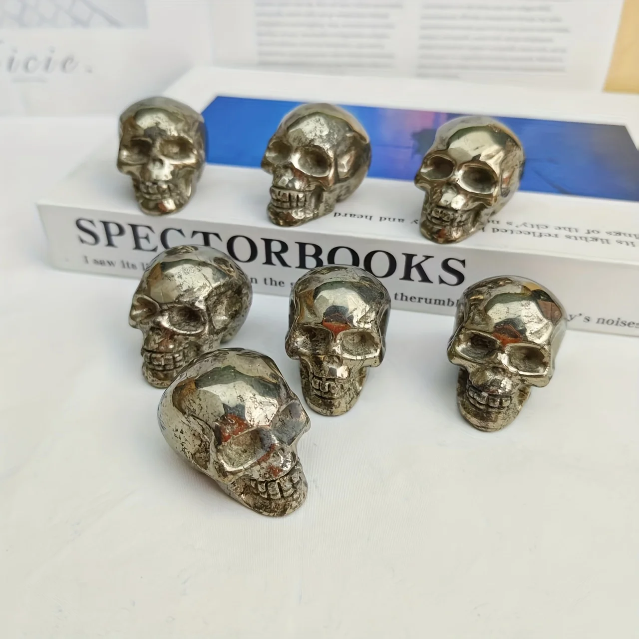 Unique Pyrite Skull Carving, Natural Stone Decor for Home, Office, or Party, Perfect Gift for Birthdays, Birthdays, Halloween