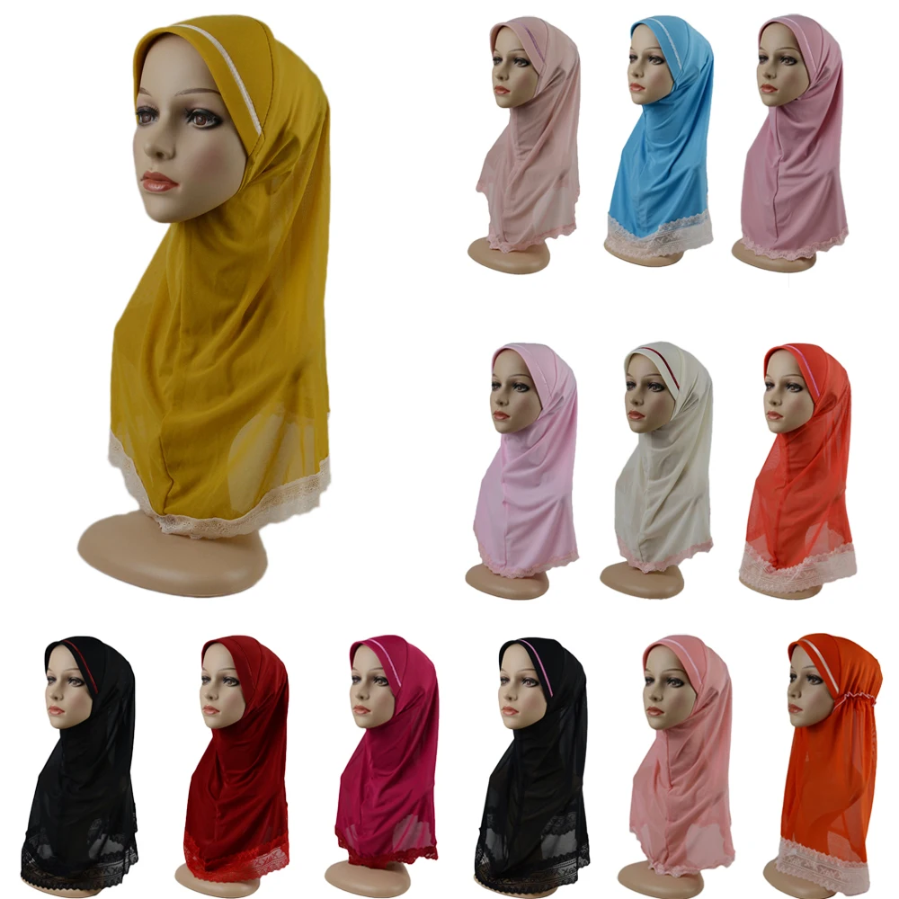 High Quality Big Girls Adult Medium Size Muslim Amira Hijab With Lurex Pull On Islam Scarf Head Wrap Shawl Bonnet for 6-12 Years