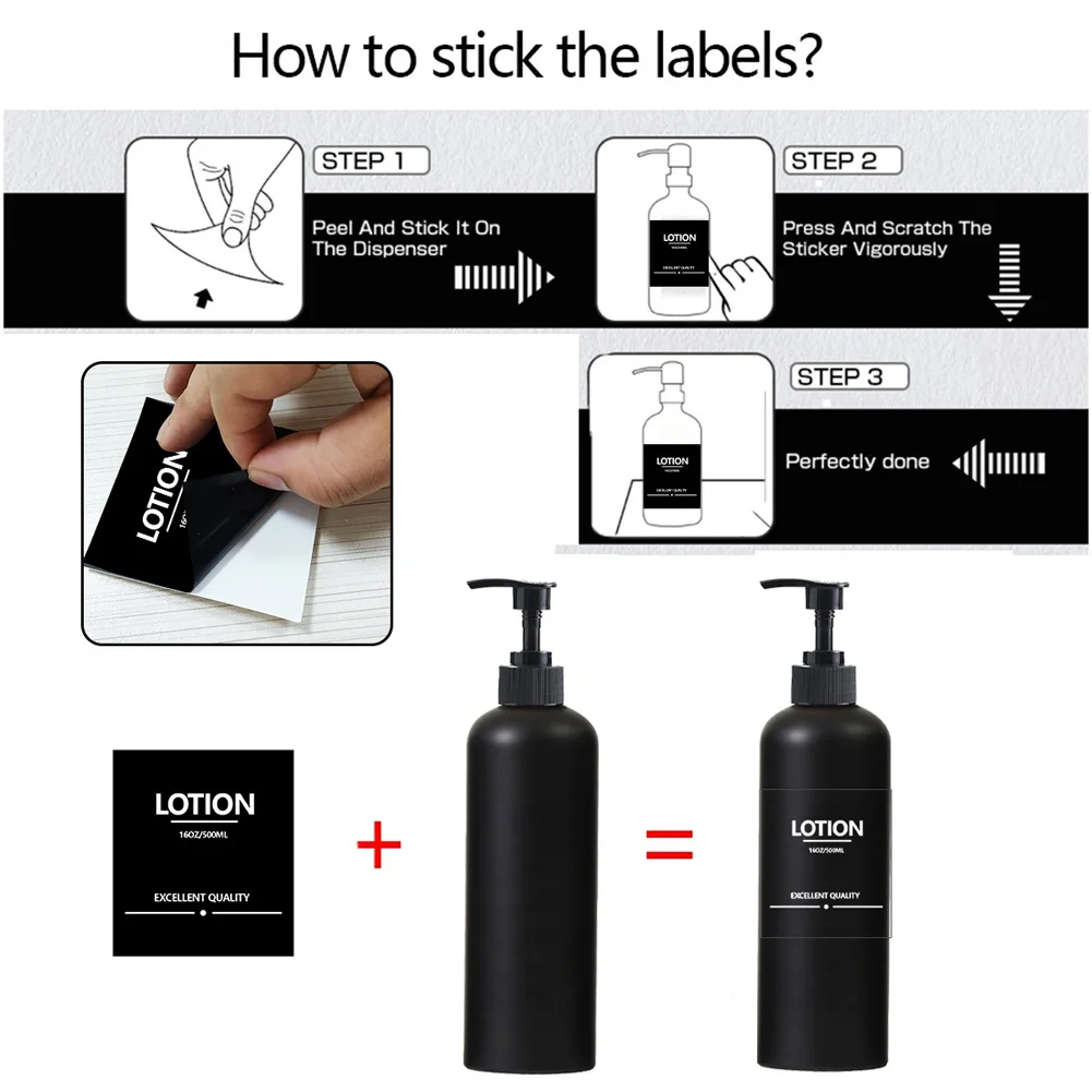 2/3 PCS 500ML Soap Dispenser Refillable Pump Bottle Bathroom Shampoo Shower Gel Body Wash Kitchen Liquid Container with 8 Label