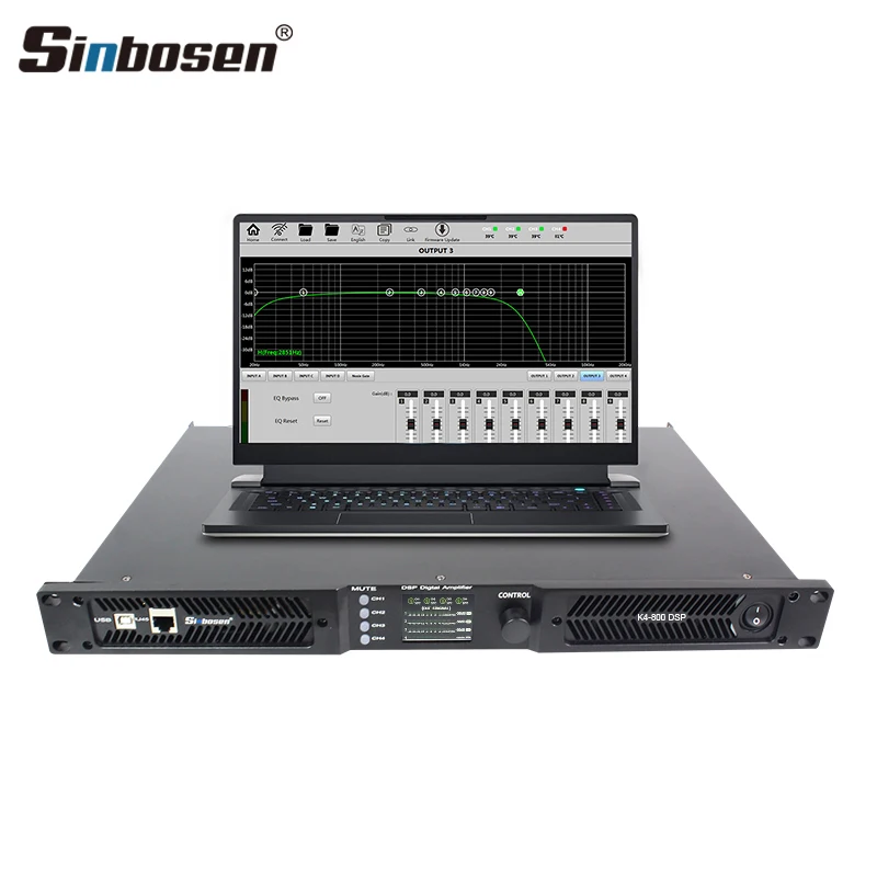 

Sinbosen digital amplifier K4-800 DSP 1u 4 channel X 800W stereo Professional amplifier home outdoor audio for sale