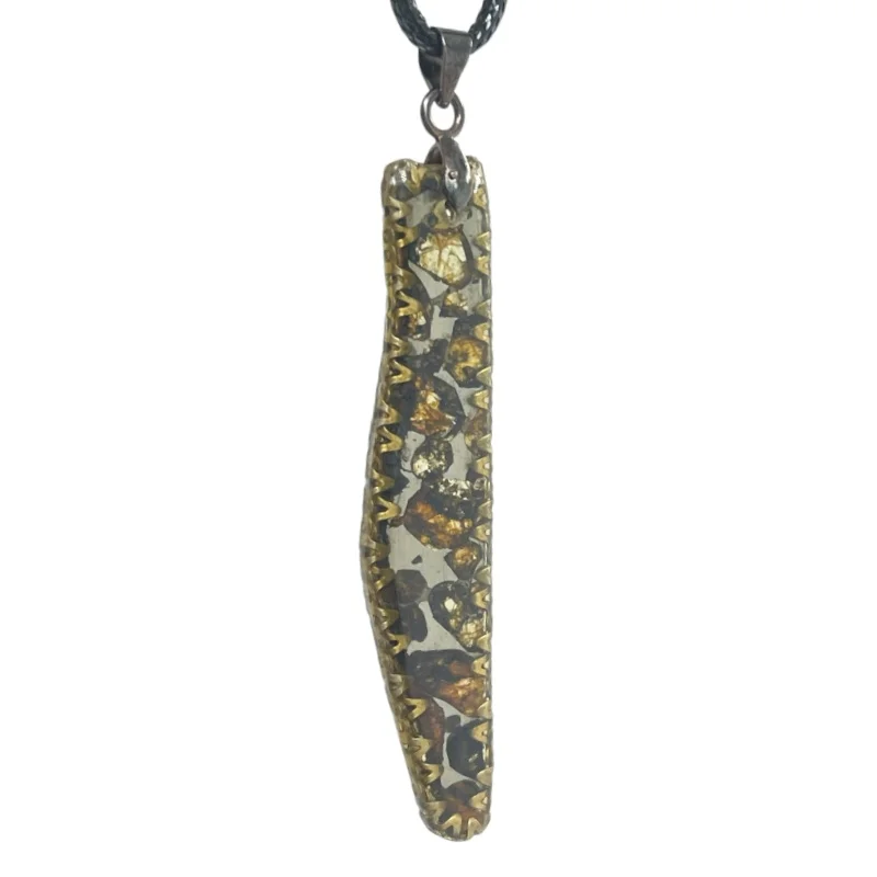 Rare Sericho Pallasite Meteorite Irregular Slice Pendant Natural Olivine Crystal Gold Edge Collectible Jewelry CB185