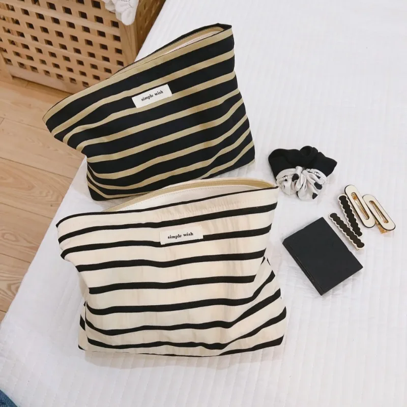 Makeup Bag Women Cosmetic Case Striped Female Necessary Storage Make Up Cases Toiletry Organizer Travel Phone Purse Clutch Bag