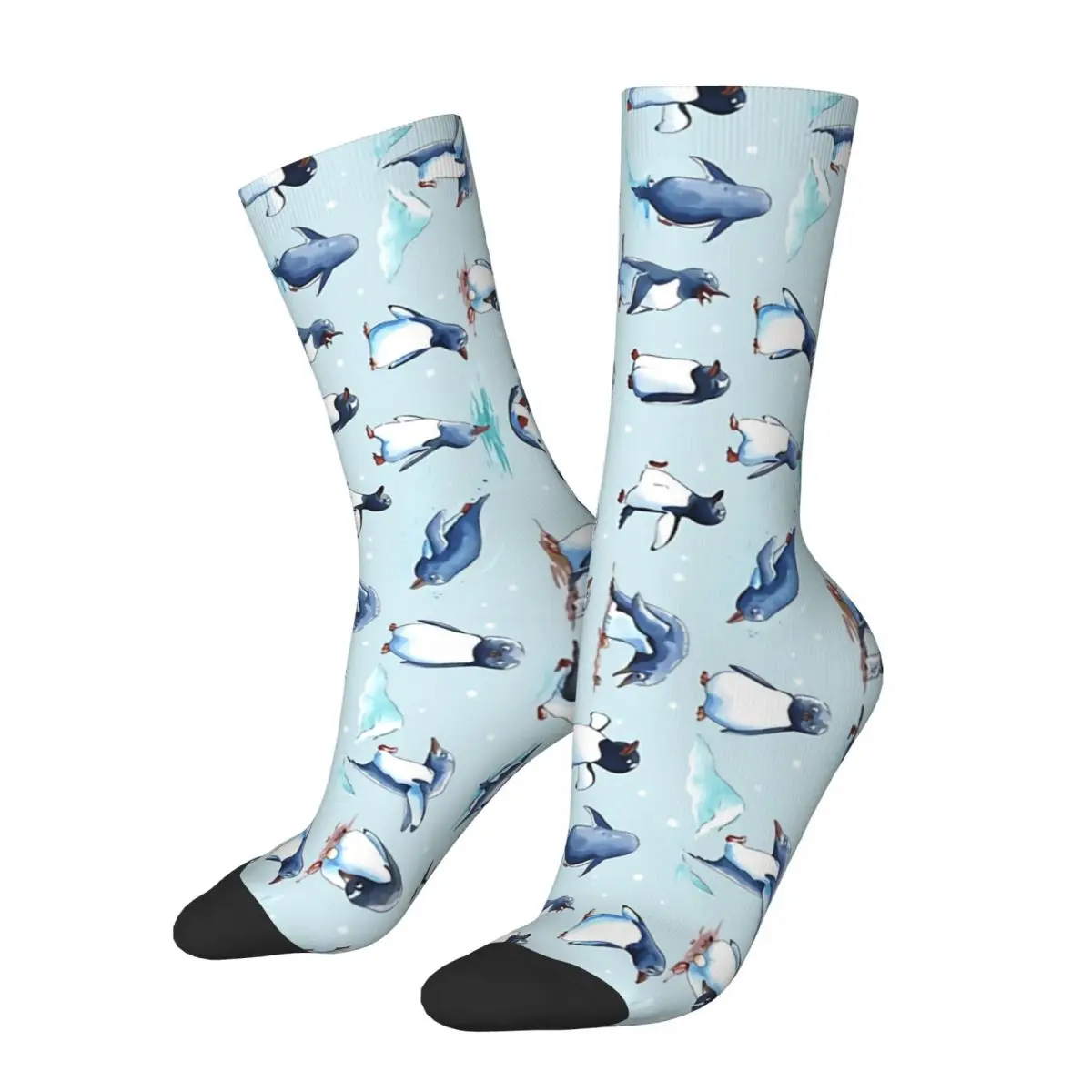 Funny Crazy Sock for Men Gentoo Penguins Colony Hip Hop Vintage Happy Seamless Pattern Printed Boys Crew Sock Casual Gift