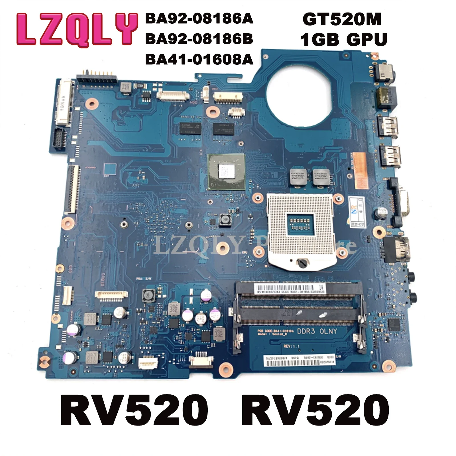 

LZQLY For Samsung RV520 RV520 BA92-08186A BA92-08186B BA41-01608A Laptop Motherboard HM65 DDR3 GT520M 1GB GPU Main Board