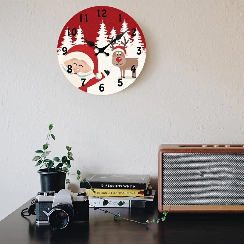 Charming Santa Reindeer Silent Wall Clock - Perfect for Christmas Home Decor Gift-Giving, Battery Operated (AA Not Included)