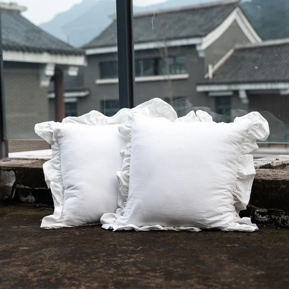 French Flounce Cotton Throw Pillowsham,Soft Comfortable Solid Color Sofa Ruffled Cushion Cover,Couch Decoration Pillowcase