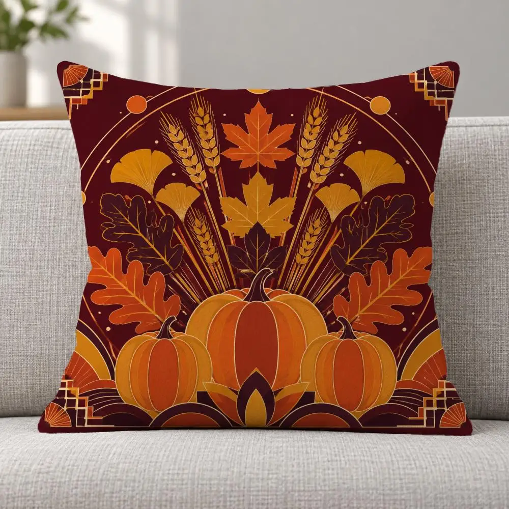 Art Deco V-Vintage Art Deco Pumpkin Cushion Cover Soft Plush Decorative Sofa Bedroom Living Room Car Dorm Home Decor Gift