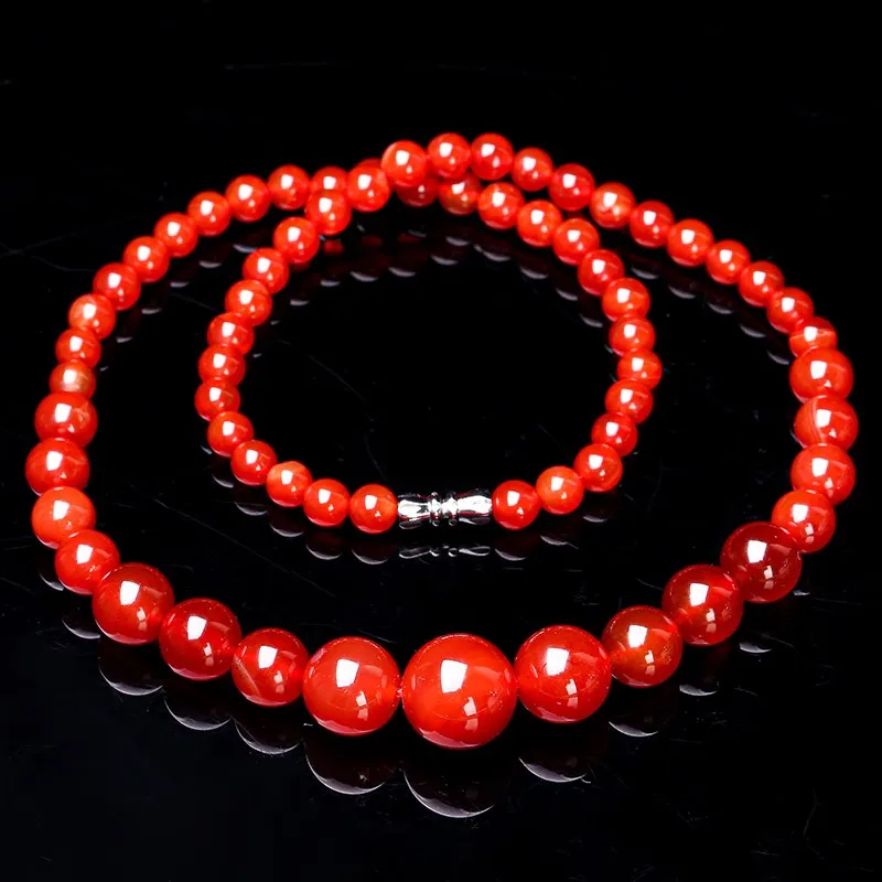 JD Natural Stone Red Agate Tower Chain Necklace Women Fashion Handmade Graduated Round Bead Strand Choker Collar Maxi Jewelry