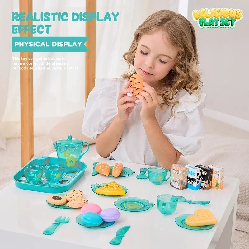 Simlated kit de brinquedos de cozinha crianças comida panelas chá da tarde comida fingir jogar brinquedos role play jogos crianças meninas presente de ano novo