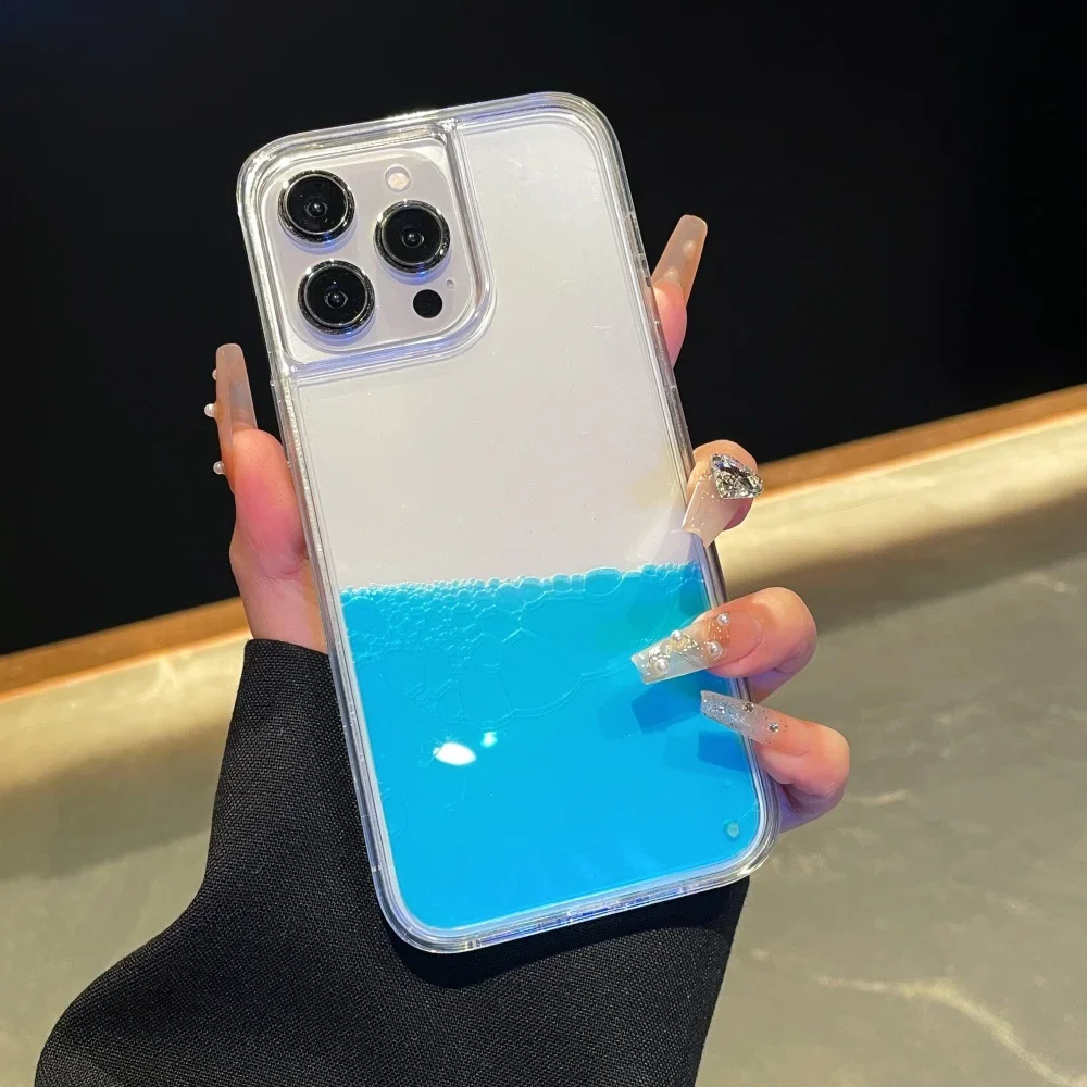 

Luxury Blue Seawater liquid Clear Soft Case protection for iPhone 16 15 13 12 11 14 Pro Max XS XR 16 Plus X Coque