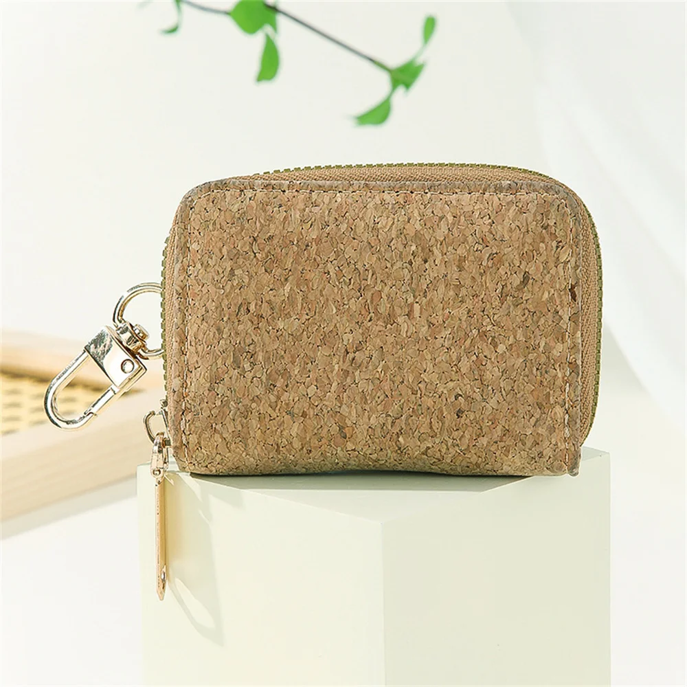 New Vintage Cork Printed Key Case Men Women Multifunctional Car Keychain Case Square Car Key Bag Casual Zipper Key Holder Pouch