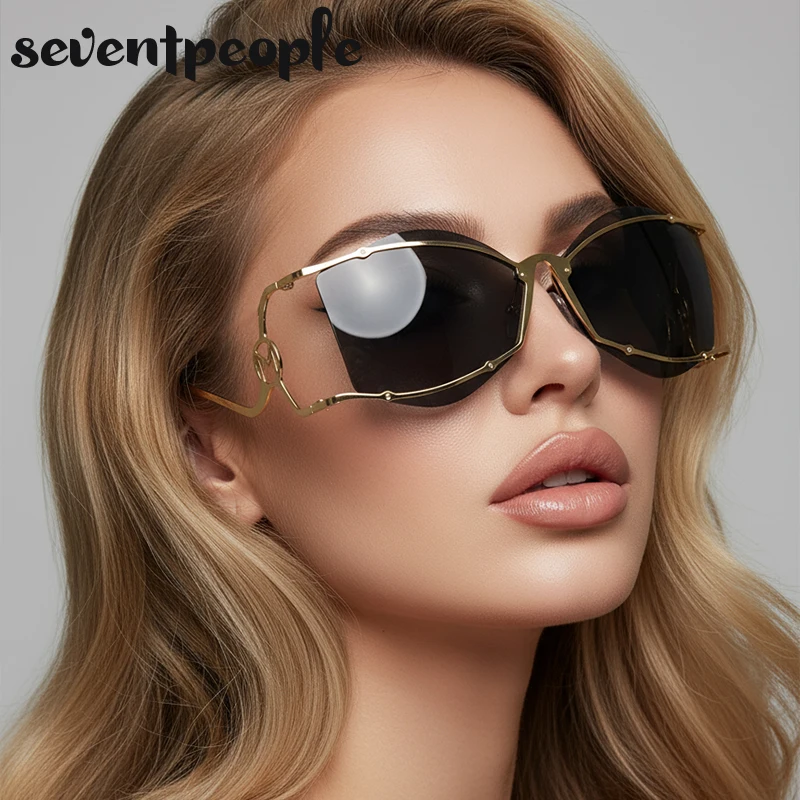 

Vintage Oversized Irregular Y2K Punk Sunglasses Women 2025 Luxury Brand Fashion With Chain Sun Glasses Trendy Travelling Shades
