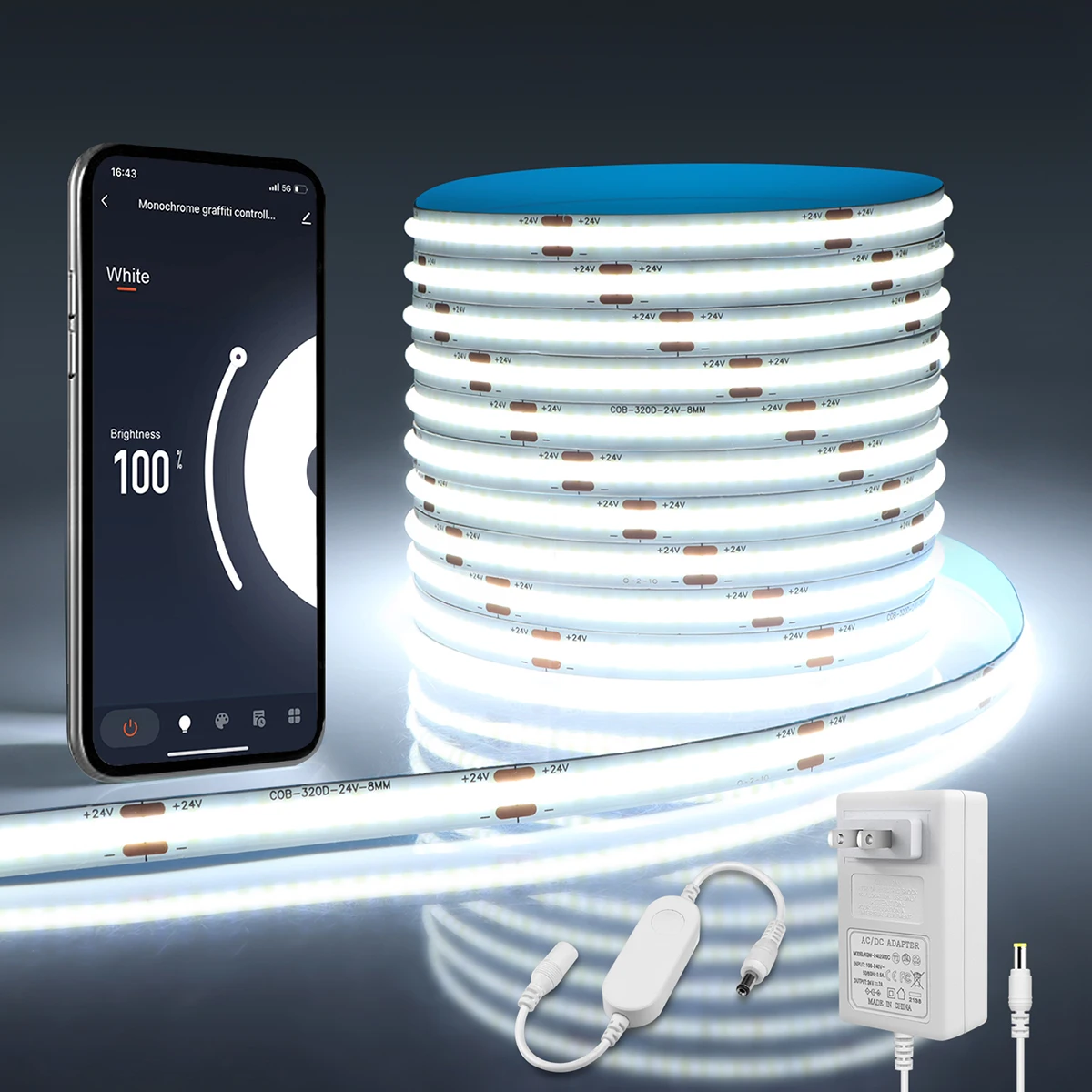Tuya Smart Wifi COB LED Strip Light 24V Self-adhesive LED Tape Lamp Room Kitchen Wall Backlight Work with Alexa Google Home