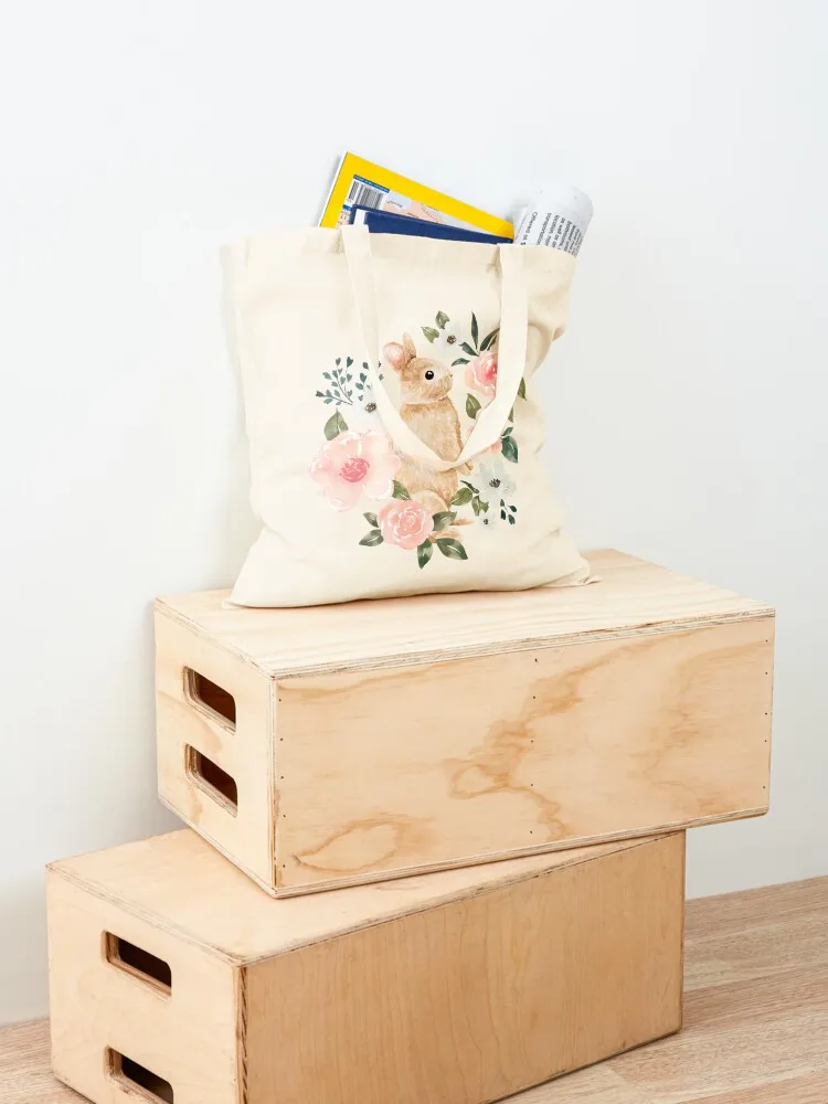 Watercolor Bunny Floral Tote Bag Beach bag canvas bags sac pour femme Lady bags