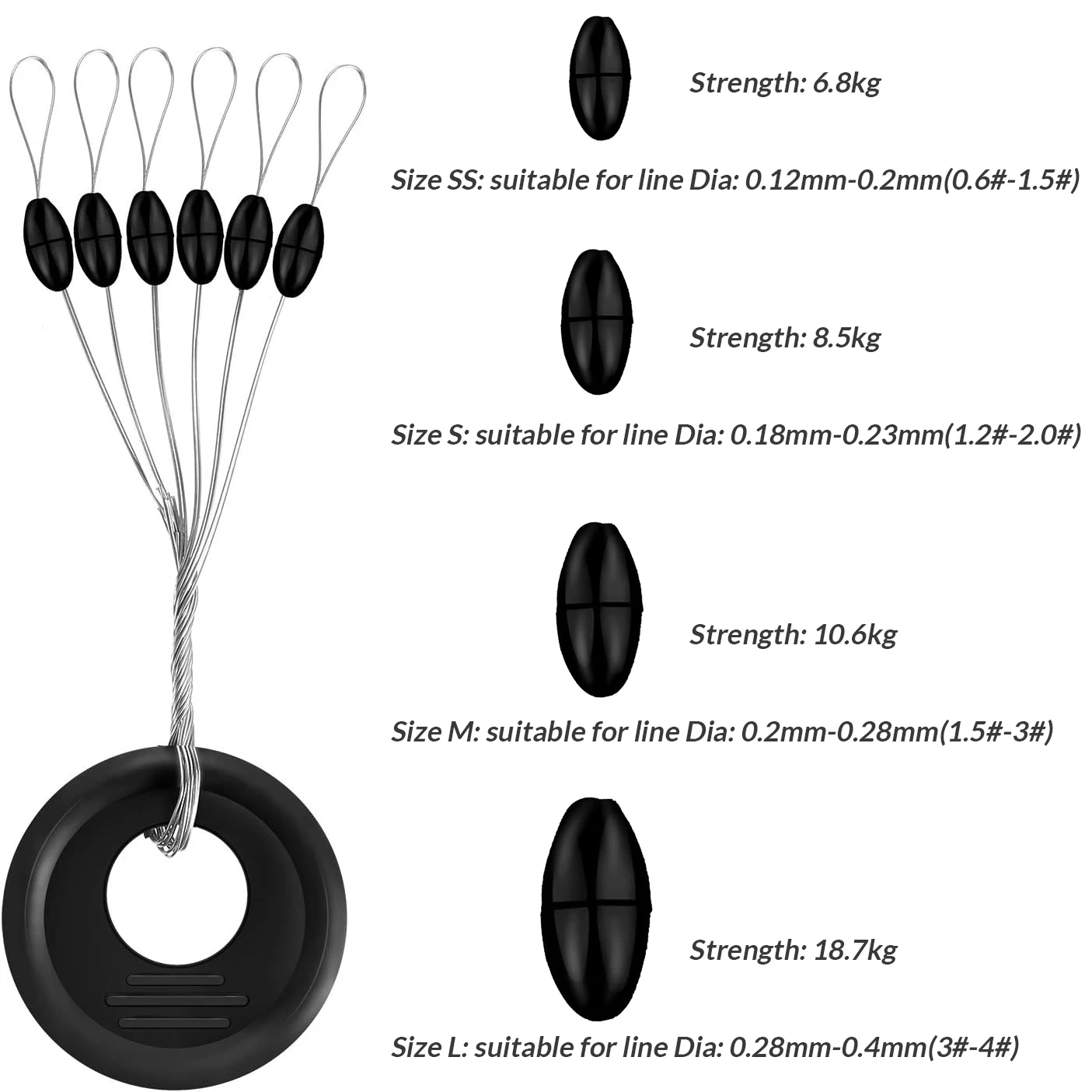 9KM Gummi Space Beans 10Set 6 in 1 Oval Zylindrischer Angel-Bobber-Stopper Insgesamt 60 Stück für Fliegenfischen-Schwimmer-Zubehör – Detail 2