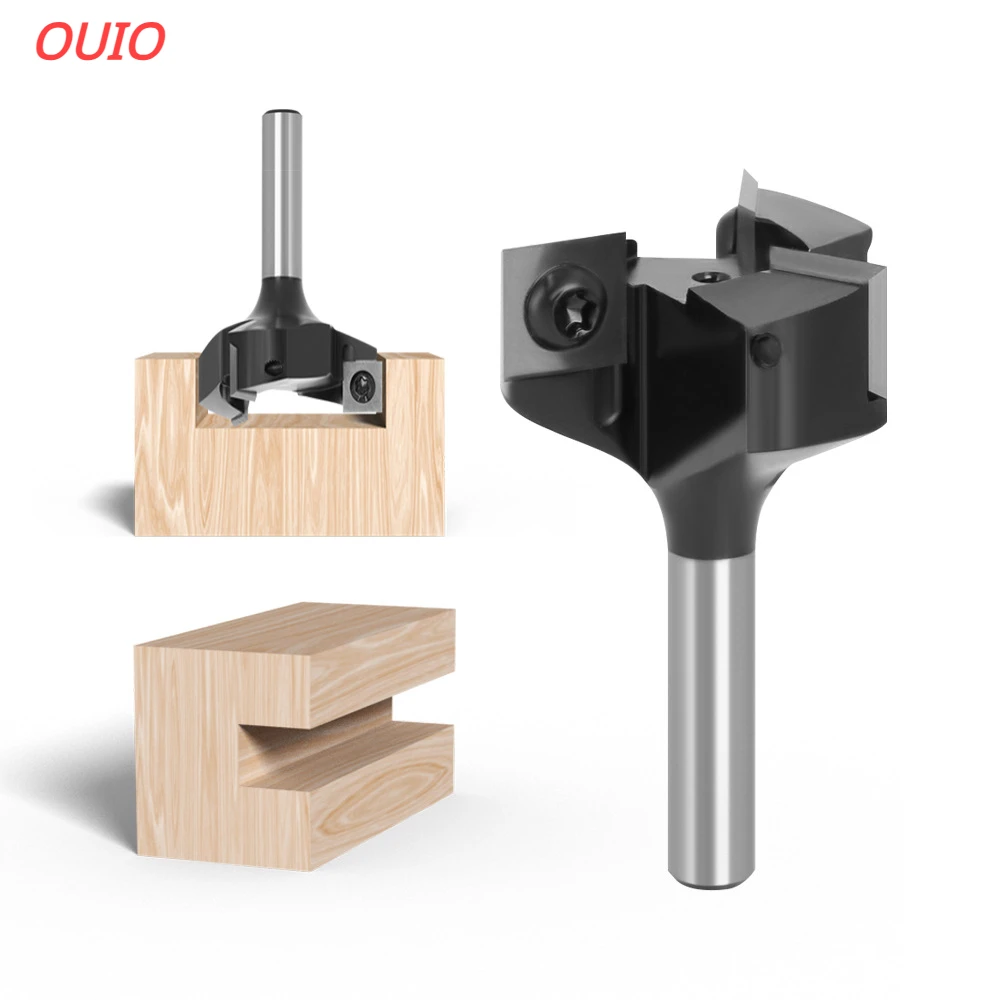 OUIO 1PC 3-Flute Wood Planer Bit 37mm 59mm Cutting Diameter 8mm 12mm Shank Spoilboard Surfacing Router Bit Insert Carbide Slab