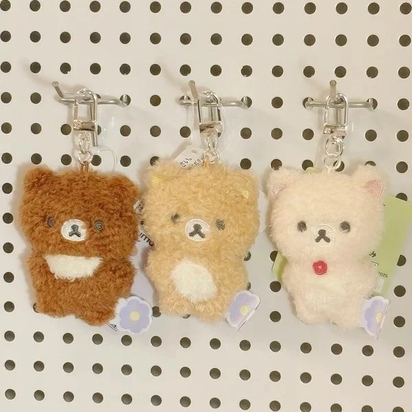 

8cm Cartoon easy bear Plush Doll bag Pendant spring day series Kawaii mini Rilakkuma Plush Keychains Cute bear Keyrings gift