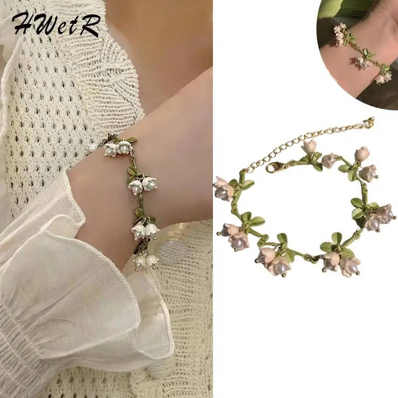 Vintage Fashion Mori Lily Of The Valley Pearl Bracelet Handmade Jewelry Forest Series Bracelet For Women Jewelry Accessories