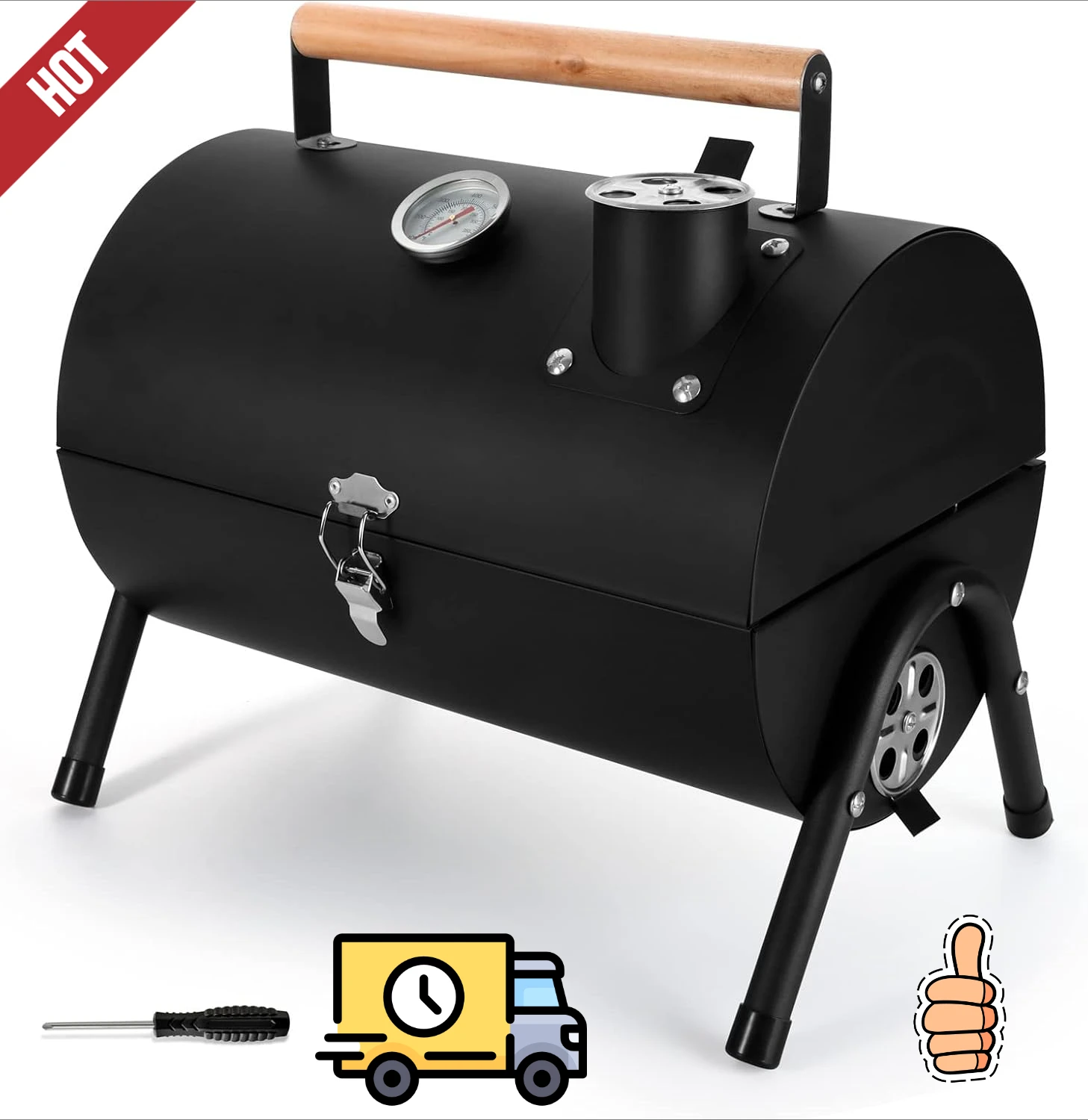 

Portable Charcoal Grill, Tabletop Charcoal Grill for Outdoor, Mini BBQ Grill with Thermometers for Beach, Backyard, RV Travel