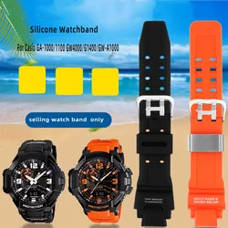 Rubber Watchband For Casio GA-1000/1100 GW4000/G1400/GW-A1000 Watch Strap Male Black Blue Orange Waterproof Silicone Bracelet