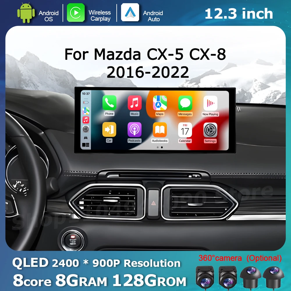 

for Mazda CX-5 CX-8 2016-2022 Multimedia Radio Player QLED 2400*900P Car Touch Display Screen GPS Navi WiFi Carplay Android Auto