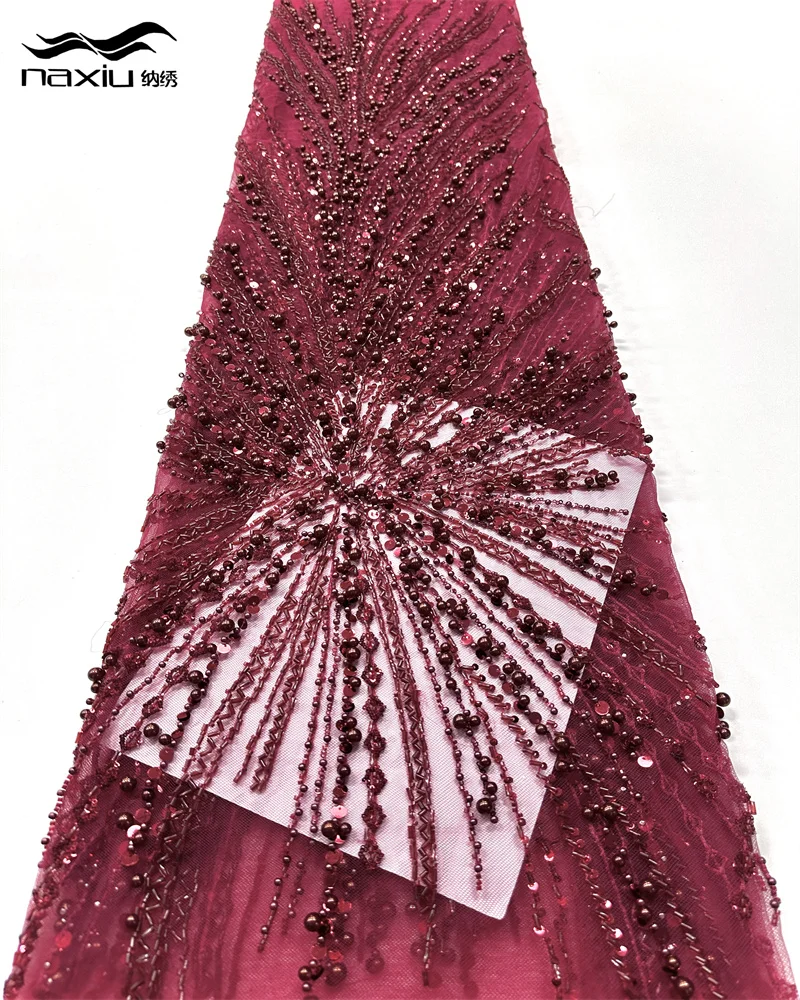 

Madison Luxury French Mesh Beads Embroidery Lace Fabric With African Nigerian Sequins Lace Fabric For Wedding Dress Sewing