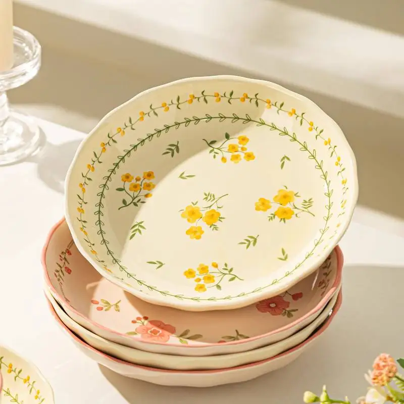 

Designer European Dinner Set Plates Orange Party Elegant Round Plates Dinner Sets Ceramic Italian Vaisselle Kitchen Dishes