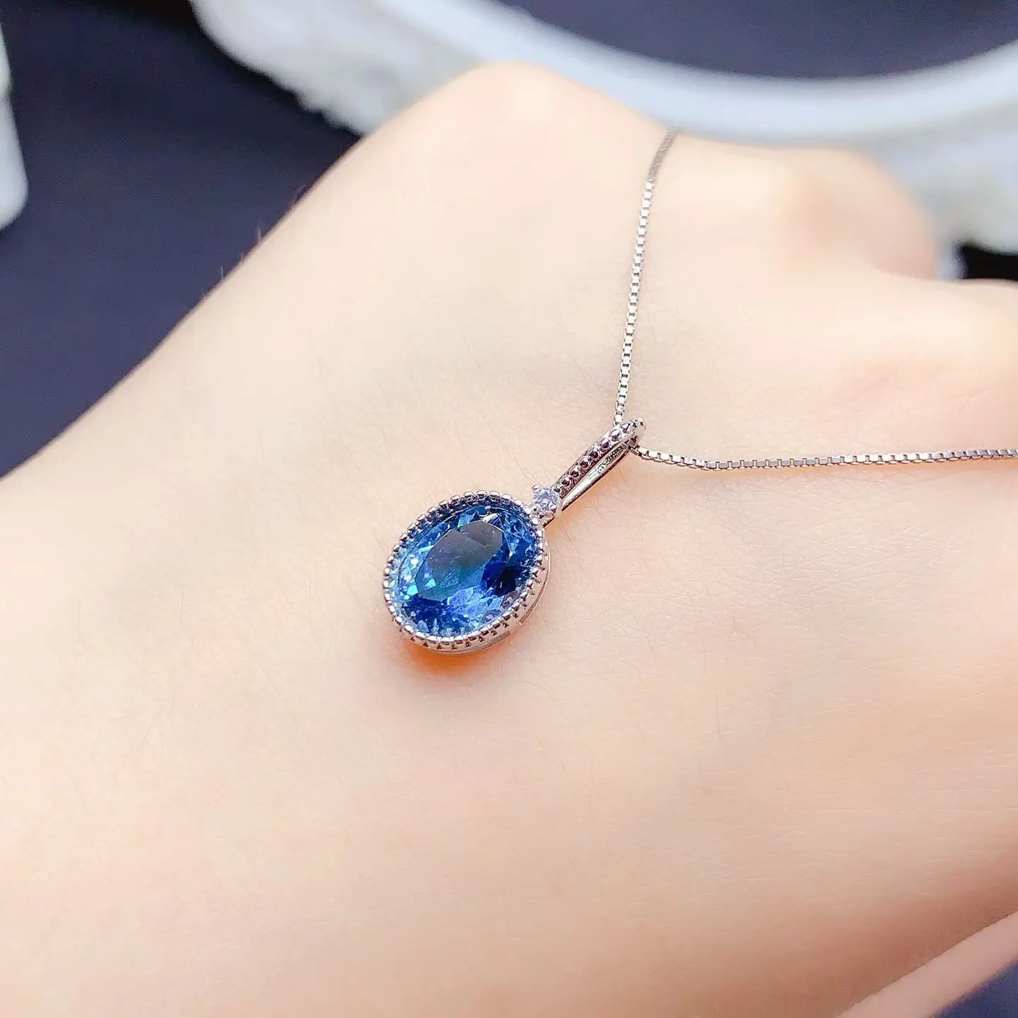 Genuine Natural Topaz Pendant 925 Silver Sparkling London Blue Topaz  Necklace Fine Jewelry with Authentic Certificate