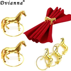 6Pcs Standing Horse Napkin Ring Gold Metal Napkin Holder Buckle for Hotel Wedding Birthday Holiday Party Table Decor HWM102