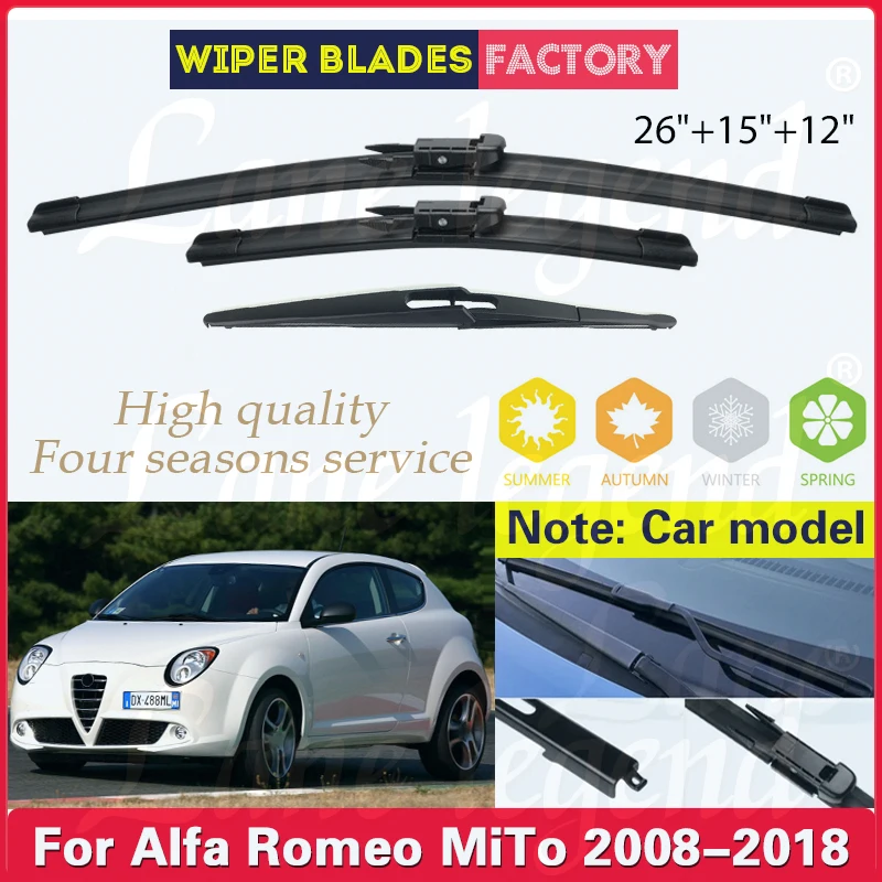 

Front Rear Wiper Blades Set For Alfa Romeo MiTo 2008-2018 Window Windshield Windscreen Brushes Cutter Car Accessories 26"15"12"