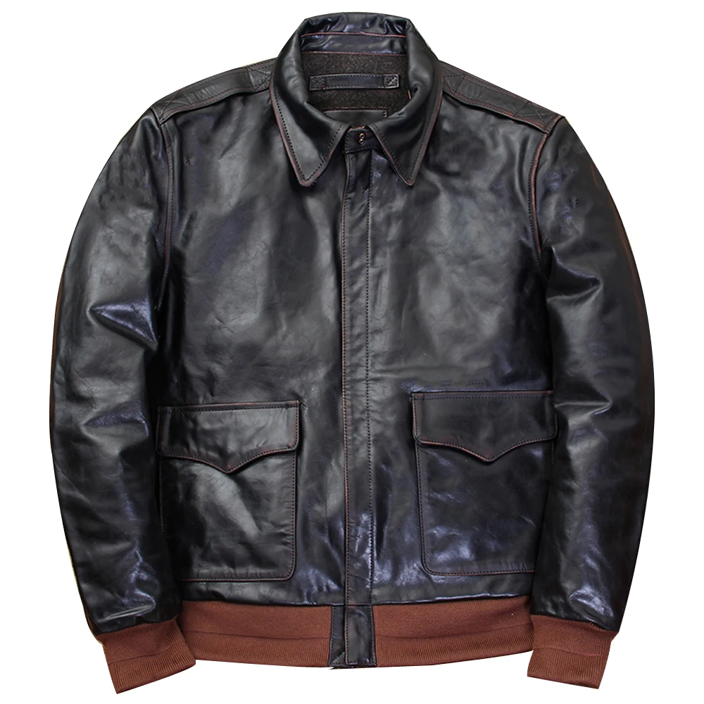 

Heavy Made Aviator Mans Jacket Winter Spring Horseskin Flight Mens Leather Coat Plus 5XL Genuine Horse Leather Top Wear Overcoat