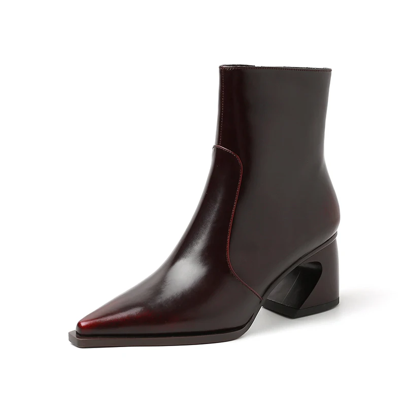 

Women Genuine cow Leather shoes Ankle Ladies Point Toe Short winter Boots Slip On Zipper