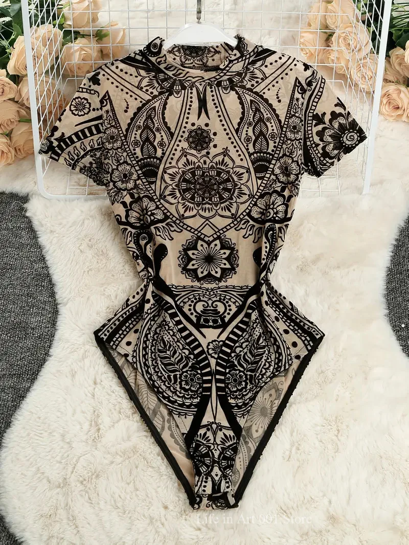 Damen Sexy Elegant Floral Bodysuit Badeanzug Einteilige Strumpfhosen Karneval Party Urlaub Badeanzug High Fork Beachwear Tops