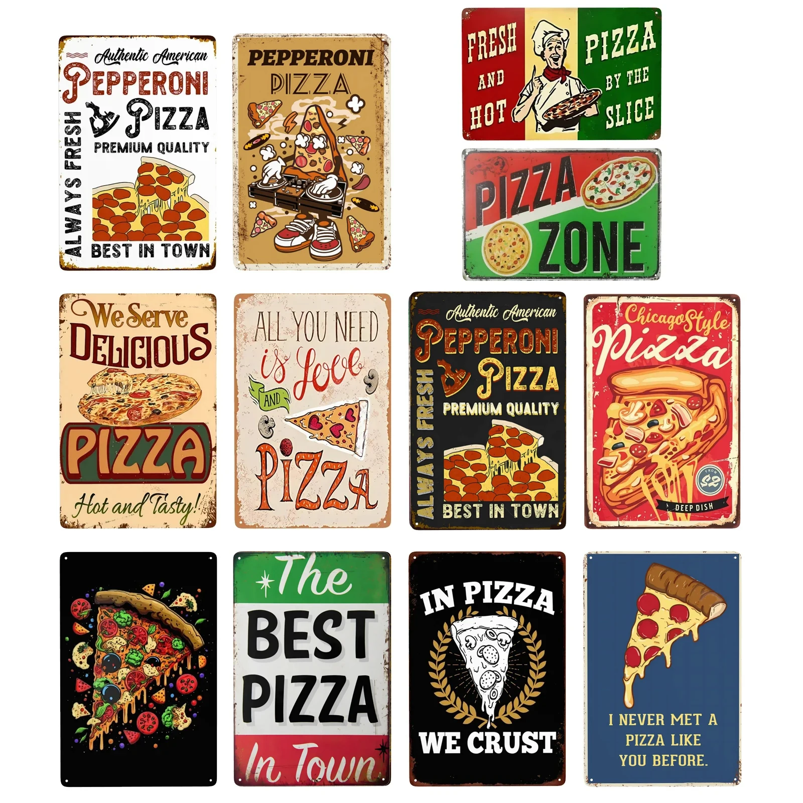 1pc, Vintage Pizza Metal Sign Pepperoni Pizza Best In Town Sign Wall Decor for Home Pub Cafe Club Art Decoration 8x12 Inch