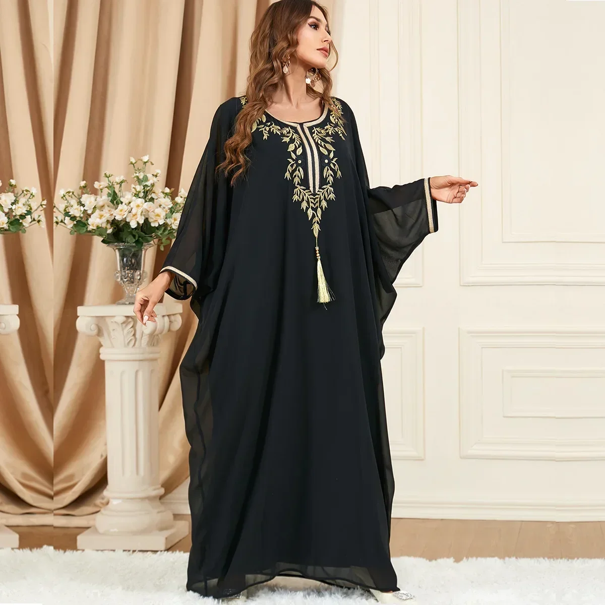 Dubai Abaya Turkey Muslim Dress Black Embroidered Plus-size Dress Fashion Summer Abayas for Women Woman Musulman Robe Vestidos