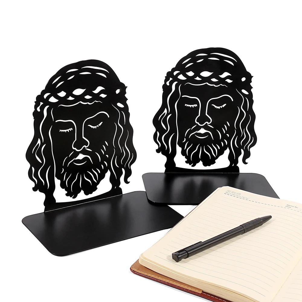 

Jesus Book Ends Hollow Out Bookend Supports Stable Black Stand Iron Metal Bookends for Folders Hotel Home Desk Stationery