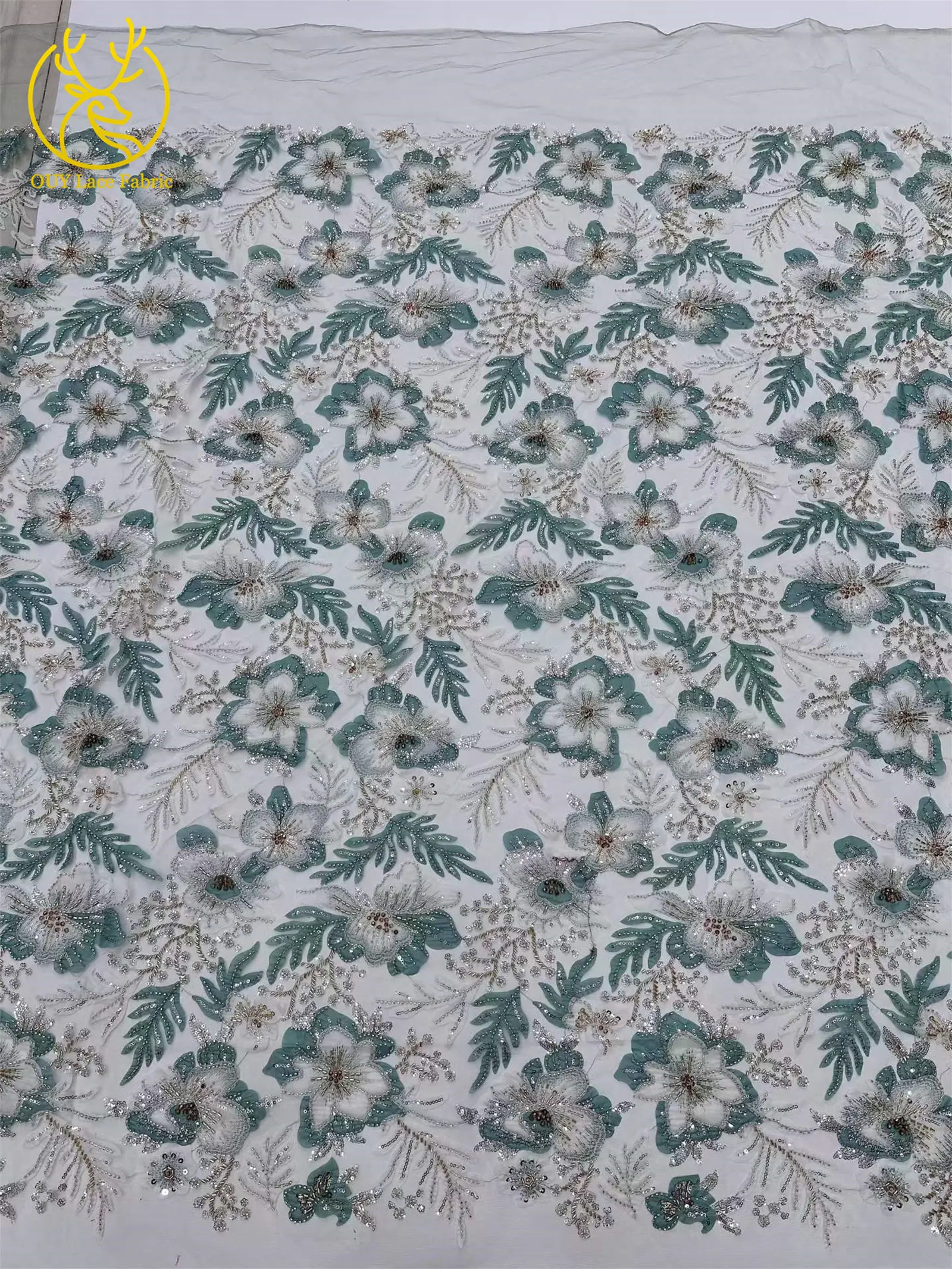 Afrikanischer bestickter Perlen-Spitzenstoff 2026 – Hochwertiger nigerianischer Pailletten-Tüll-Spitzenstoff für Brautkleider und Hochzeitskleider zum Nähen – Detail 24