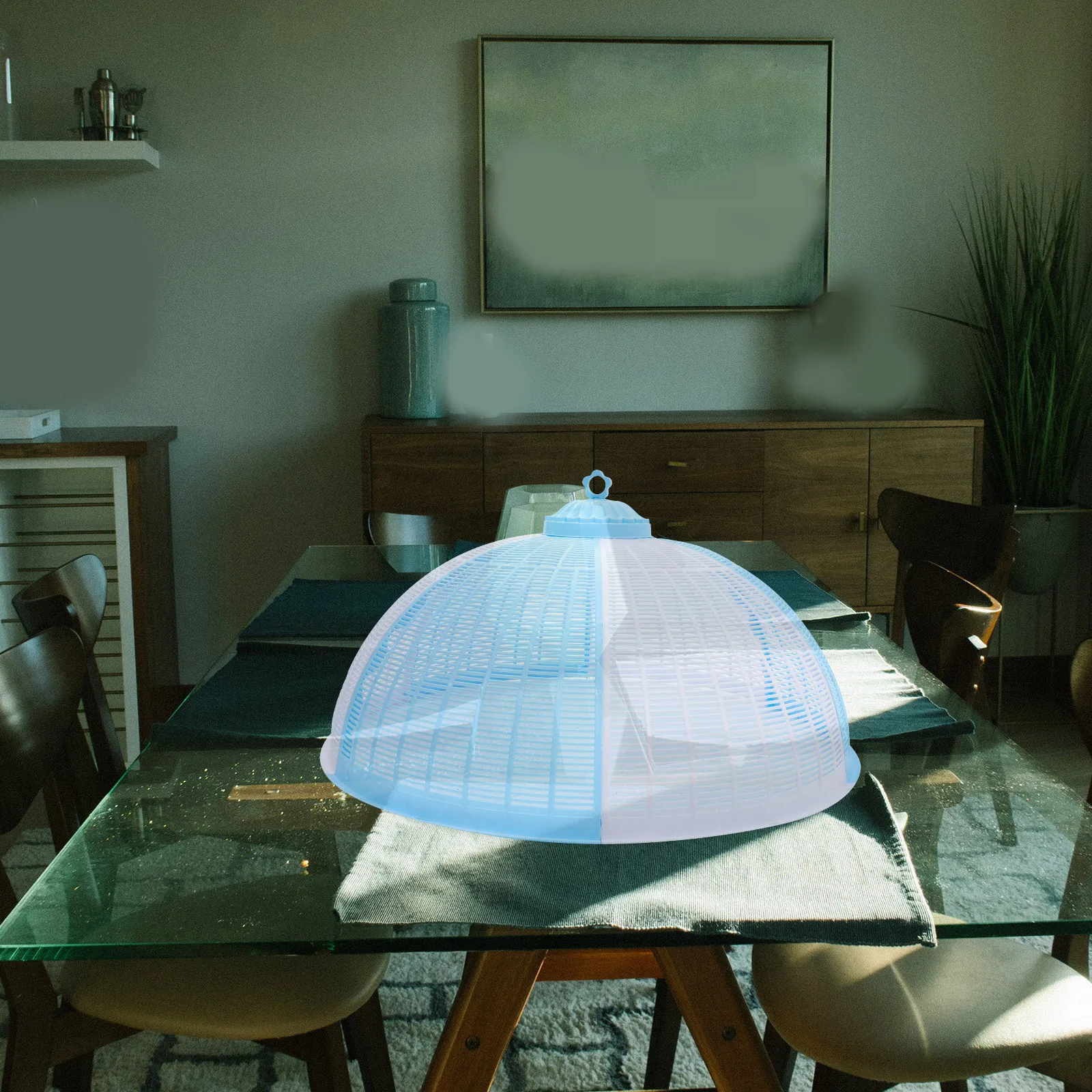 

1pc Cover Detachable Kitchen Dining Table Restaurant Use Clean Breathable Food Cover Blue Plastic