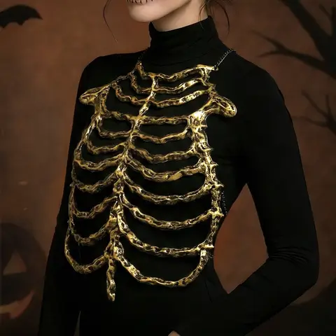 Halloween Skull Breastbone Skeleton Hollow Skeleton Frame Bone Holiday Dress Accessories Cosplay Performance Party Costume Prop