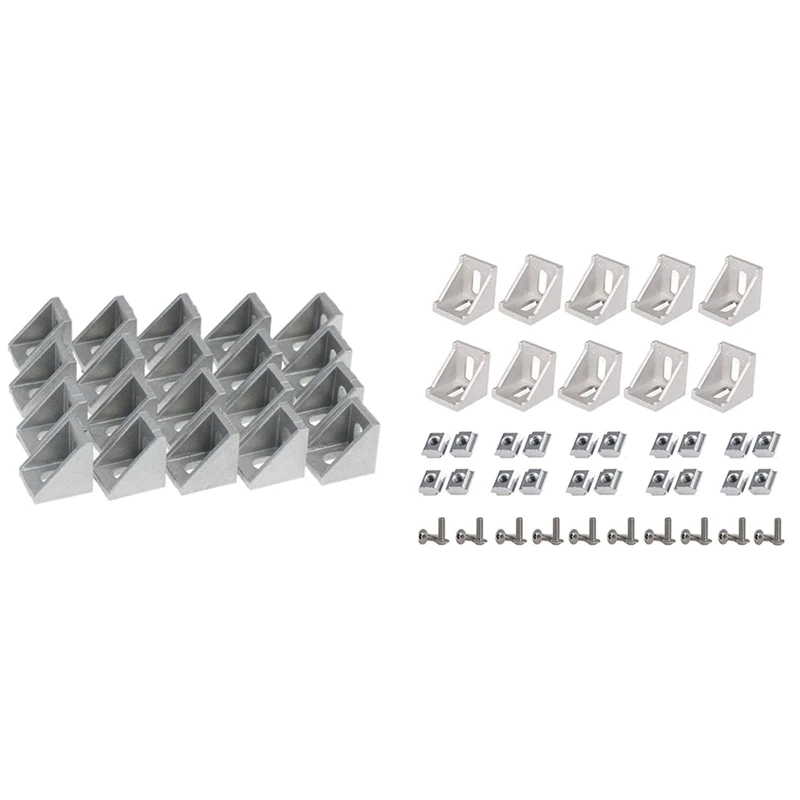 20Pcs 2020 Corner Fitting Angle Aluminum 20 X 20 L Connector Bracket & 50Pcs 2020 Series Aluminum Profile Connector Set