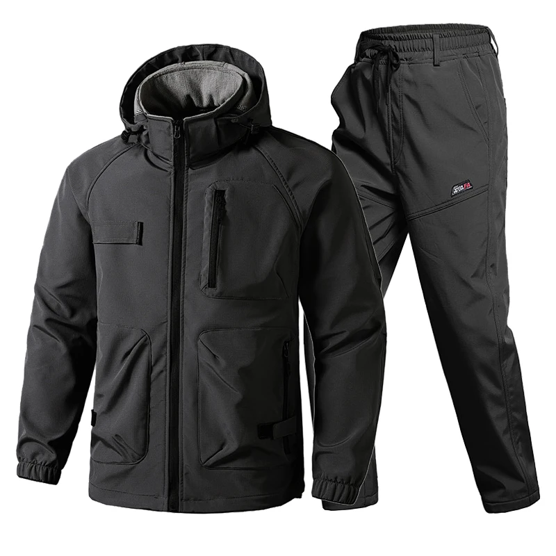 Inverno masculino conjuntos térmicos de esqui de montanha à prova dwaterproof água caminhadas workwear terno jaquetas táticas + calças 2 peças conjuntos blusão