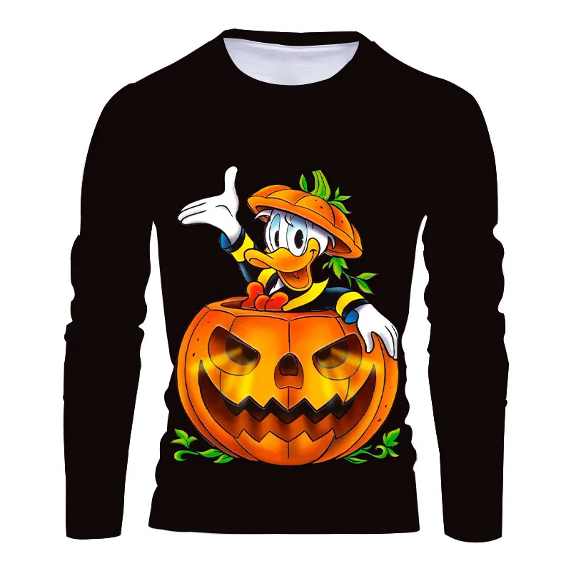 

2024 New Horror Halloween Collection Streetwear Disney Stitch and Mickey 3D Printed Casual Men's Crew Neck Long Sleeve Tee