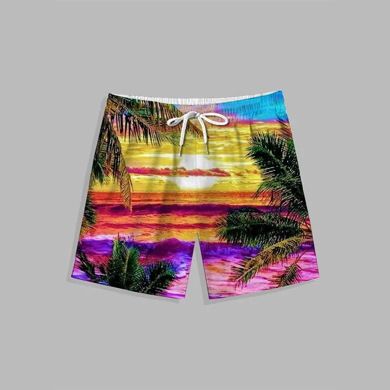 Shorts de praia com estampa de folhas tropicais 3D havaianas masculinas, calção gráfico, calção de banho legal, nova moda, verão