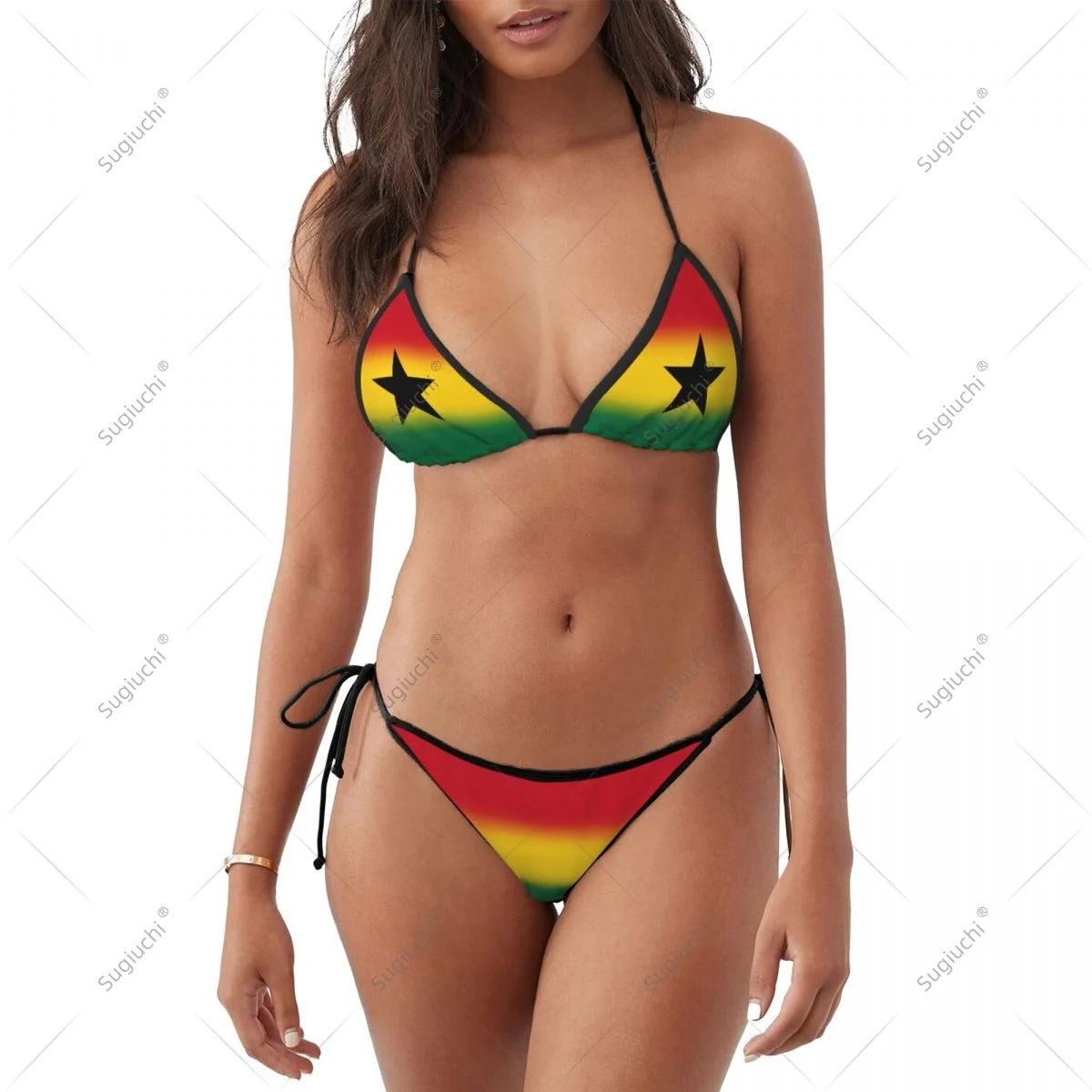 Women Girls Bikini Ghana Flag Swimsuit Sets Three Point Beachwear Swimming Bathing Beach Party Suits Sexy Mujer